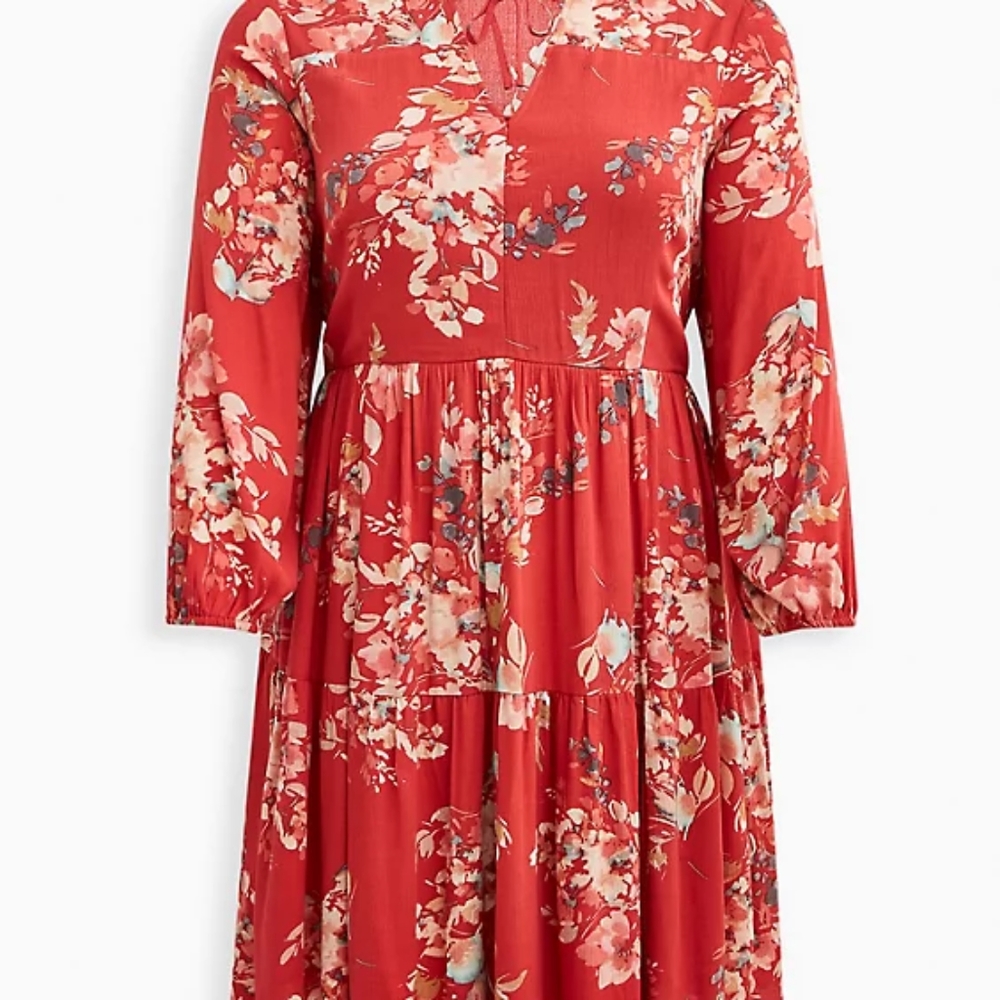 Torrid VOLUMINOUS DRESS - CRINKLE GAUZE FLORAL RED Size 2X (18/20)